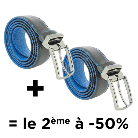 Ceinture cuir Kyoto noire/bleue