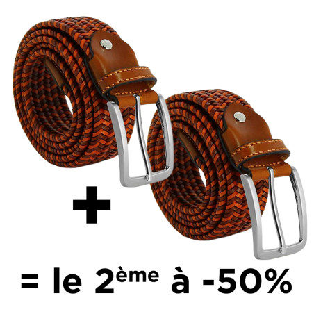 Ceinture cuir tressé Dubaï Cognac/Marron