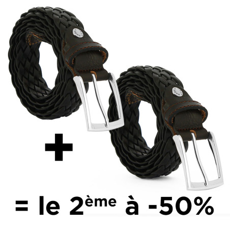 Ceinture cuir tressé Moscou marron foncé